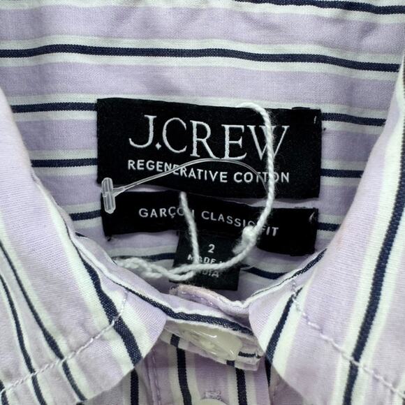 J Crew Top Women 2 Lavender Striped Cotton Garcon Classic Fit Button Front Shirt - Picture 2 of 12